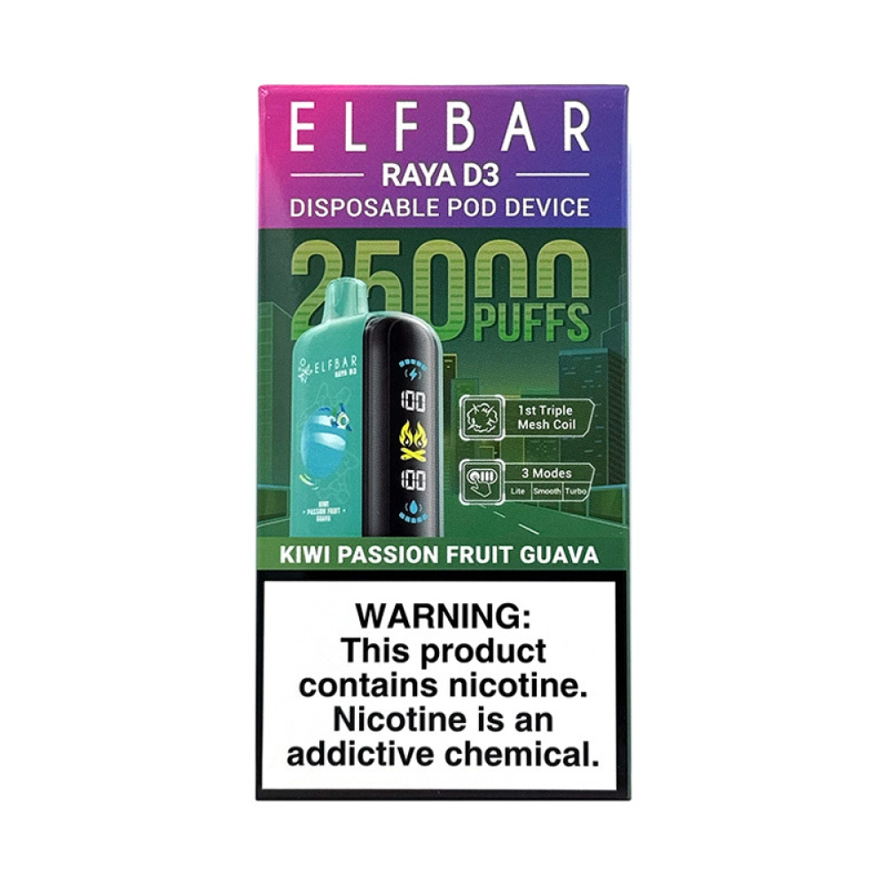 Pod Descartável Elf Bar Raya D3 25K Kiwi Passion Fruit Guava