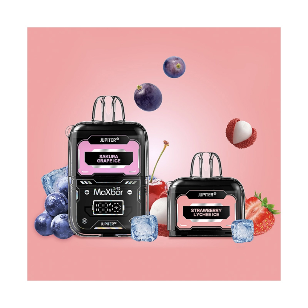 Pod Descartável Maxbar Jupiter 20K Sakura Grape Ice + Refil Strawberry Lyche Ice