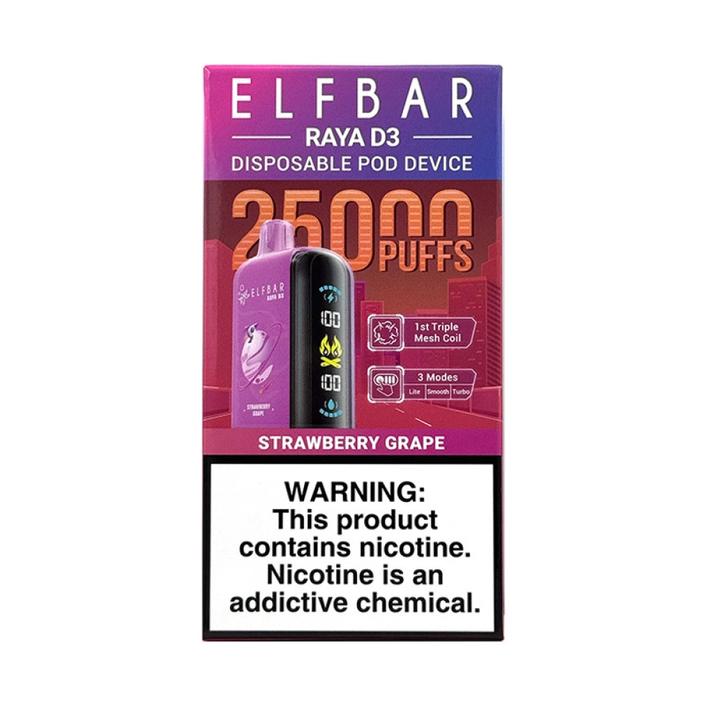 Pod Descartável Elf Bar Raya D3 25K Strawberry Grape