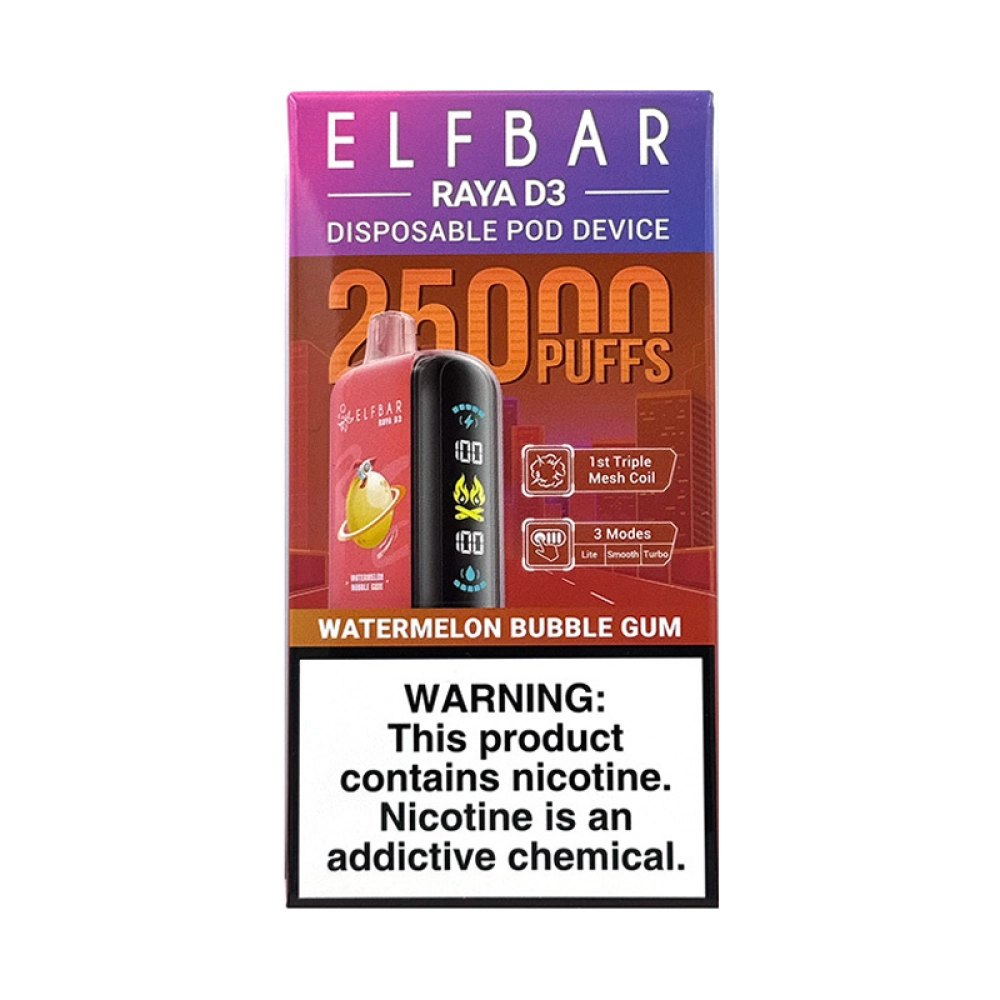 Pod Descartável Elf Bar Raya D3 25K Watermelon Bubble Gum